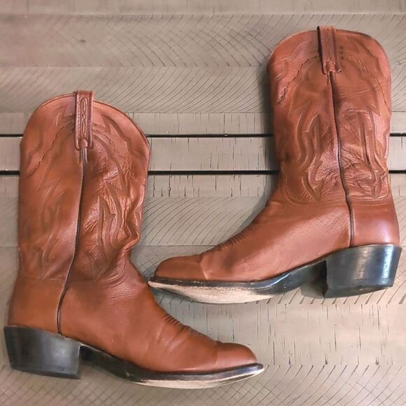Lucchese 2000 T3097-R4 Men’s Lone Star Calf R-Toe Cowboy Boots Cognac Brown Sz … - Picture 3 of 13